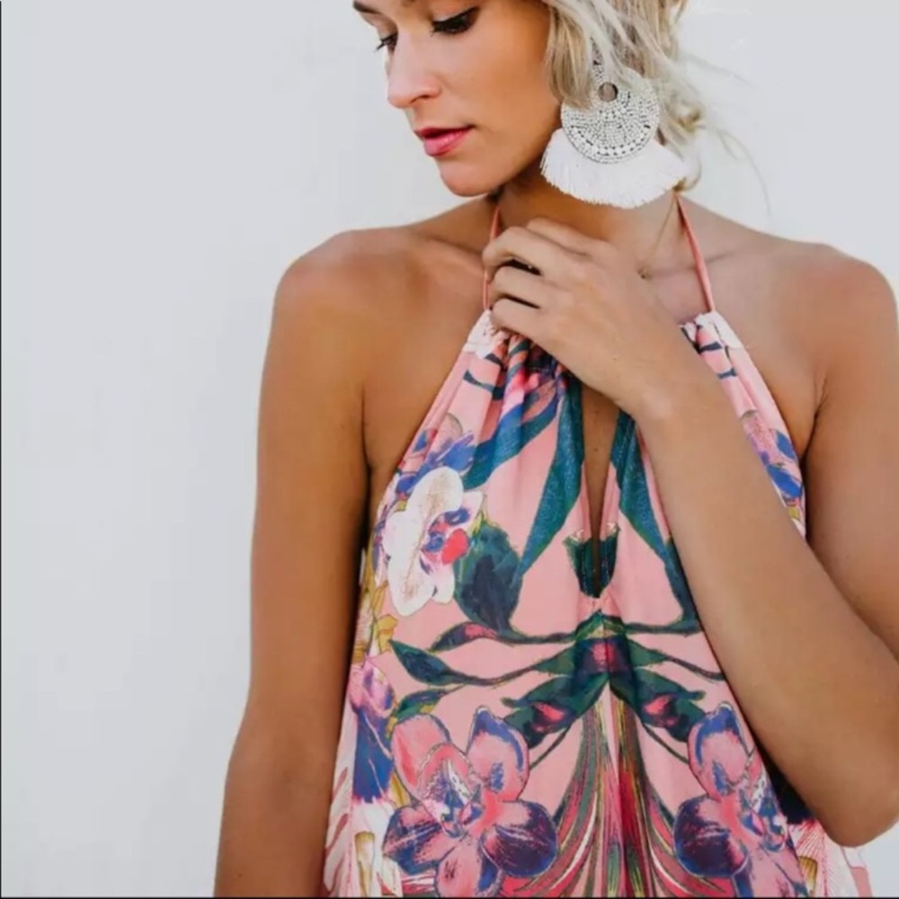 Pink Mokara Floral Halter Dress - Picture 2 of 8